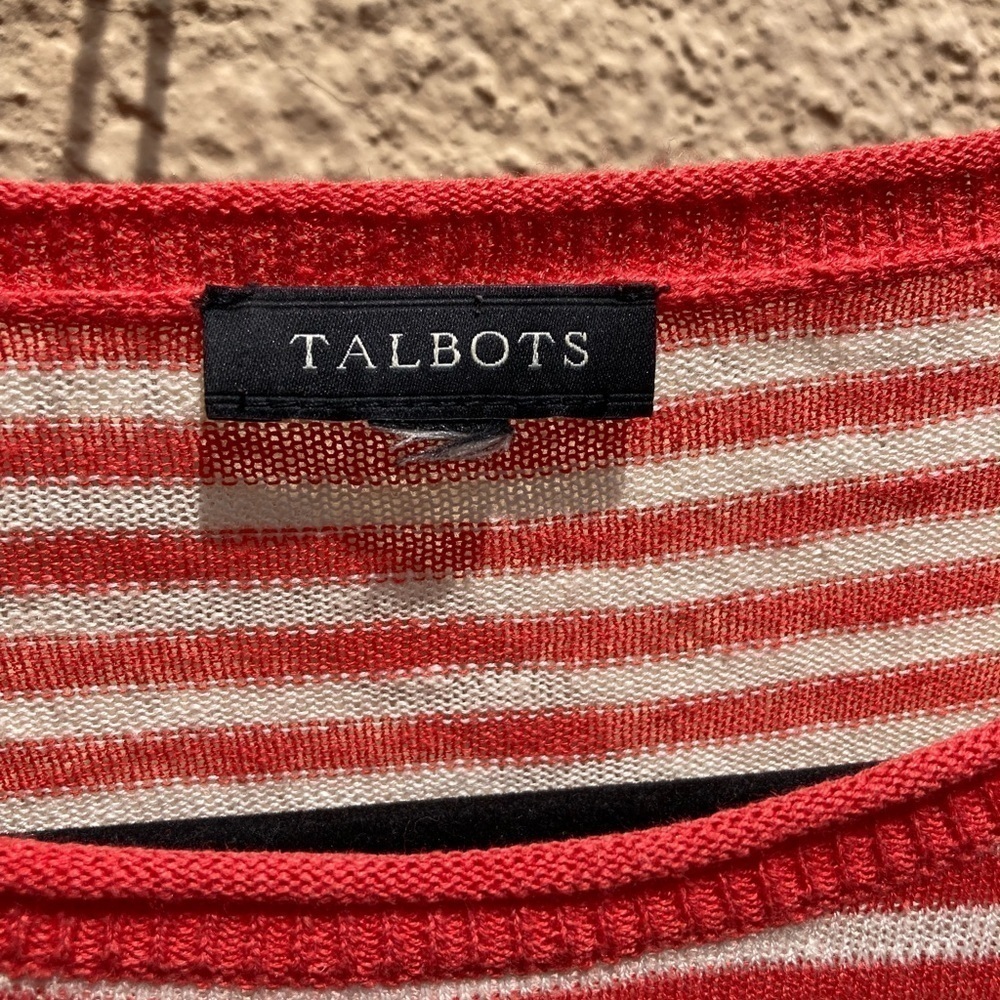 Women's Talbots Sweater Orange Striped NO TAGS Crew Vibrant Fall Linen Light - Picture 10 of 11